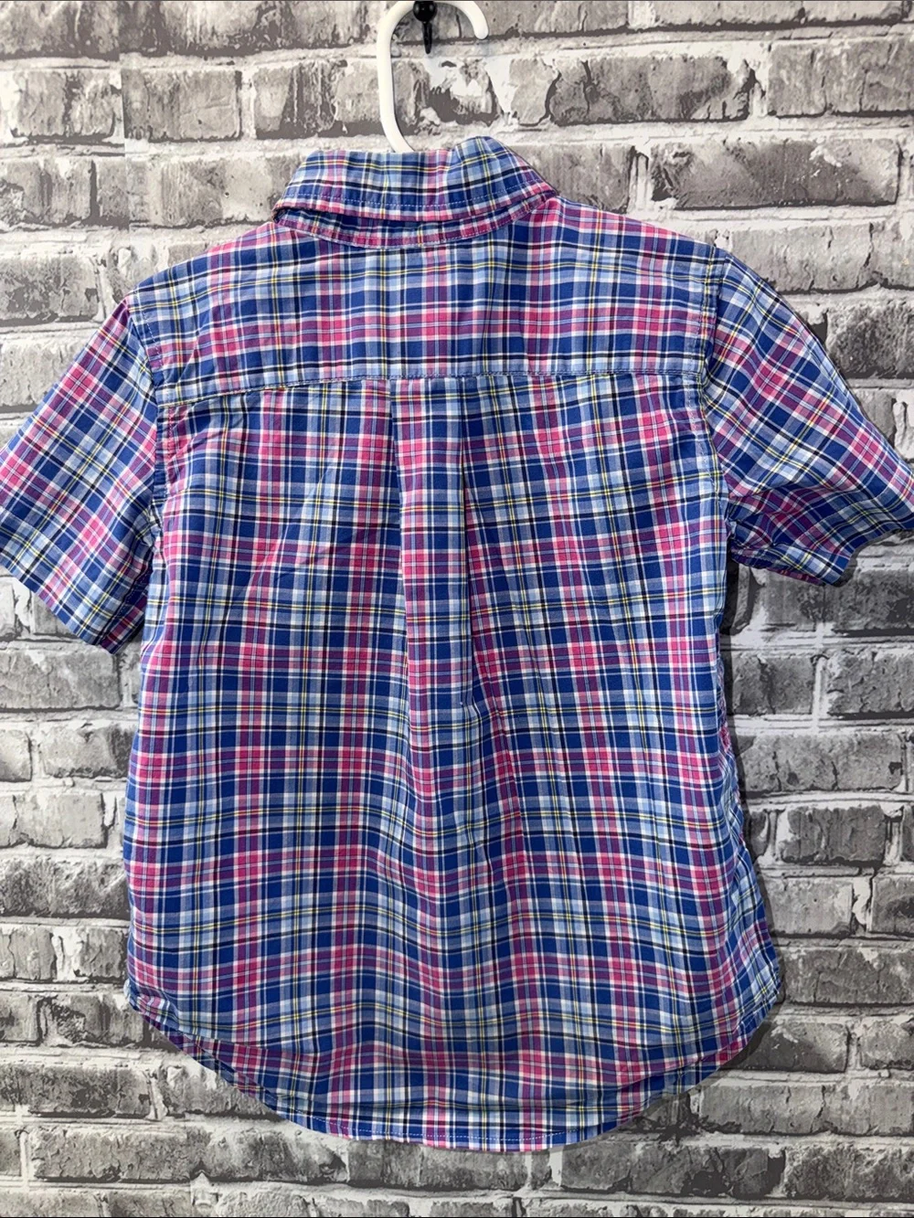 Boy's Ralph Lauren Short Sleeve Plaid Button-Down Shirt - Blue & Pink